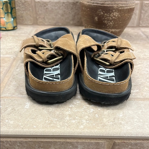 Zara Tan Suede Buckle Sandals 40 - Picture 3 of 6